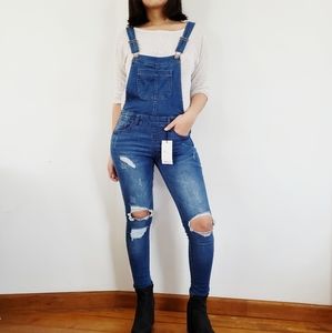 Forever 21 Distressed Denim Overalls NWT